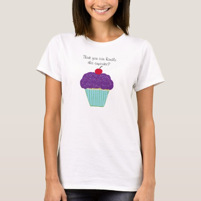 Camisa Feminina de Cupcake com Frosting Roxo e Ati (Frente)