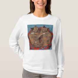 Camisa feminina de manga longa com dois gatos de c