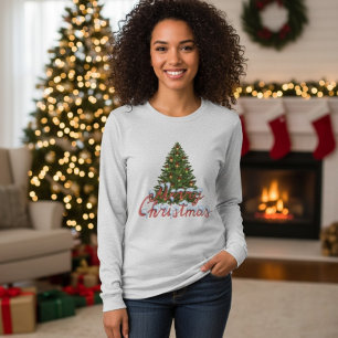 Camisa Feminina de Natal Árvore de Natal Festiva