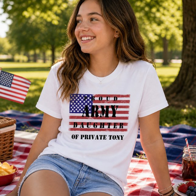 Camisa Filha do Exército Orgulhosa Bandeira Patrió (Patriotic Flag Proud Army Daughter Shirt)