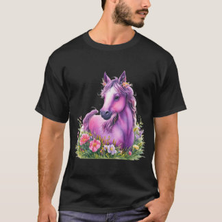 Camisa floral de cavalo roxo - teia amante de cava