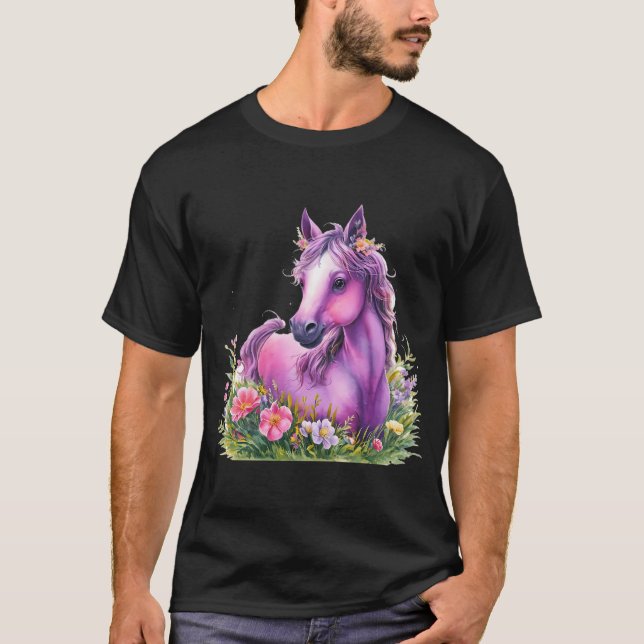 Camisa floral de cavalo roxo - teia amante de cava (Frente)