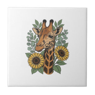 Camisa Floral de Girassol com Girafa Gravada Vinta