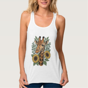 Camisa Floral de Girassol com Girafa Gravada Vinta