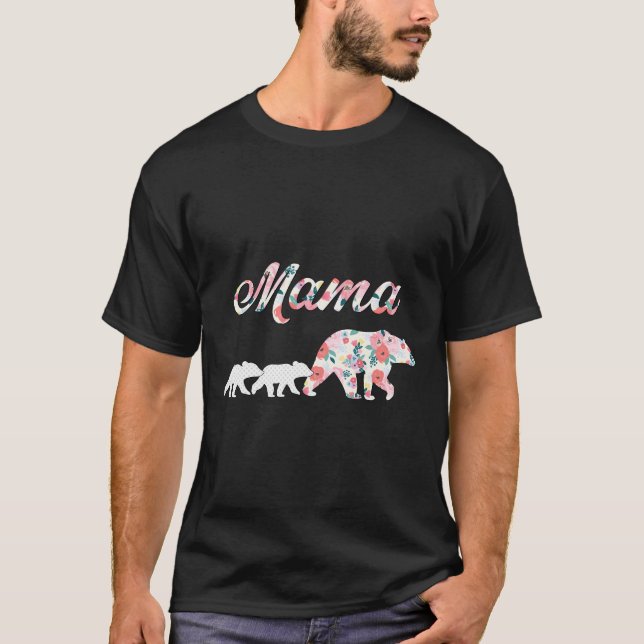 Camisa Floral Mamãe Urso Mãe De 2 Mama Urso E 2 Fi (Frente)