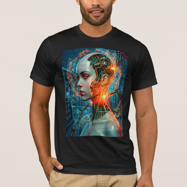 Camisa Futurista de Cyborg com Rede Neural de Ficç (Frente)