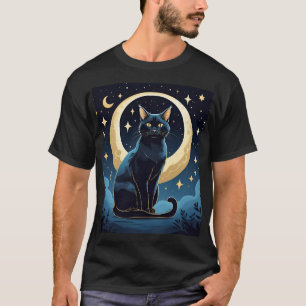 Camisa Gato Celestial - Lua Mística e Estrelas Sob