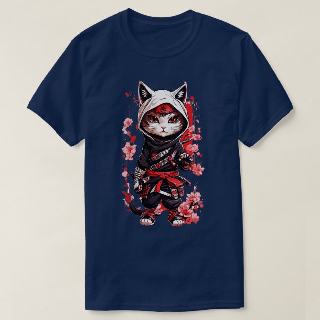 Camisa Gato de Samurai Escuro Bonito (Frente do Design)