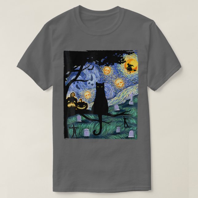 Camisa Gato, Tee Gato Noturno Assustador, Presente (Frente do Design)