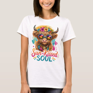 Camisa Gráfica Boho Highland Cow Sun Kissed Soul