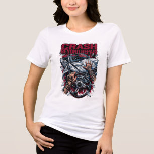 Camisa gráfica de carro cibernético destruído além