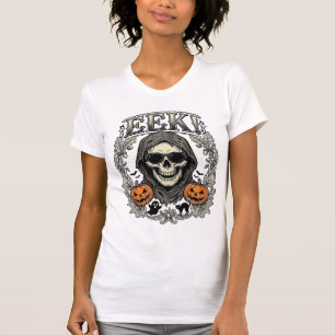 Camisa Gráfica de Caveira de Halloween com Gravaçã