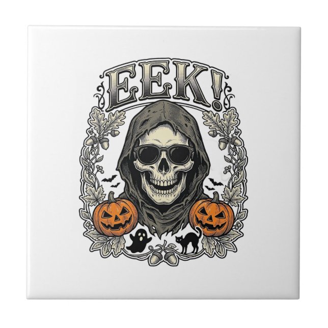 Camisa Gráfica de Caveira de Halloween com Gravaçã (Frente)