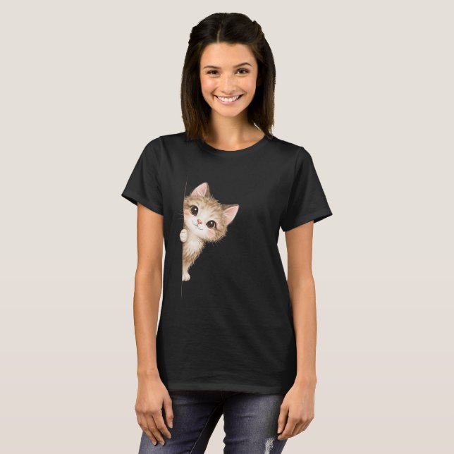 Camisa Gráfica de Gato Curioso Fofo (Frente Completa)