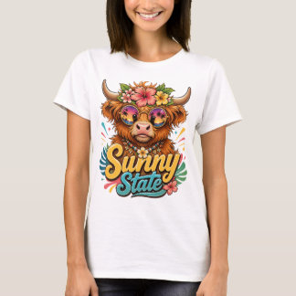 Camisa Gráfica de Vaca das Terras Altas Tropicais 