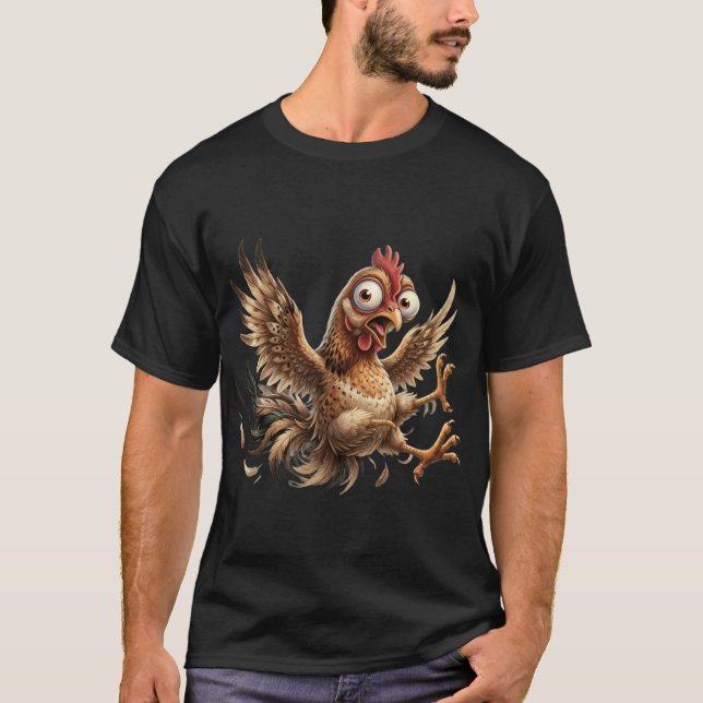 Camisa gráfica engraçada de frango louco em pânico (Frente)