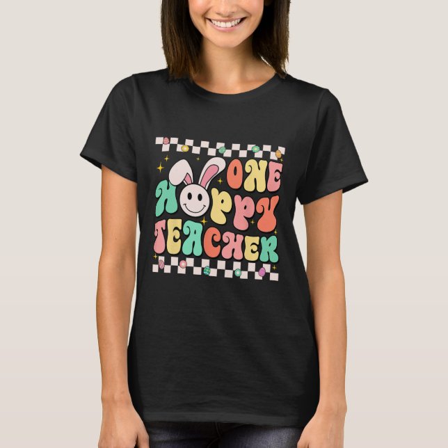 Camisa Groovy Retro de Professora de Páscoa Um Pro (Frente)