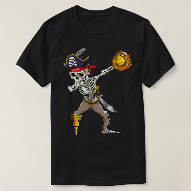 Camisa Halloween Dabbing Pirate Skeleton Softball  (Frente do Design)