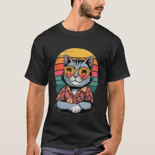 Camisa havaiana Cool Cat pôr do sol retrô engraçad