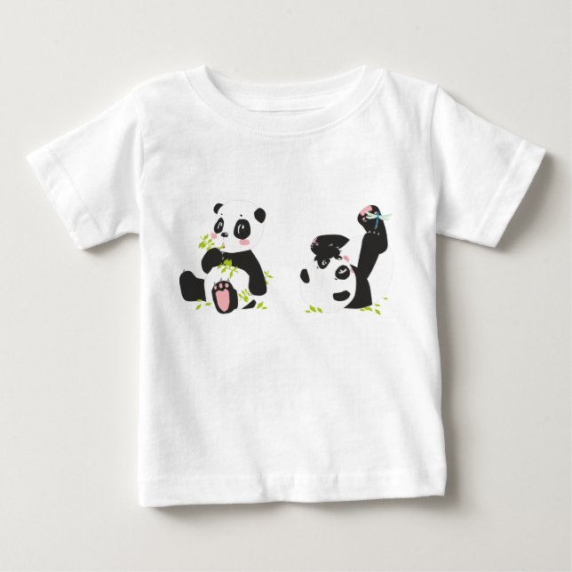 Camisa impressa de panda, branca, para bebês (Frente)