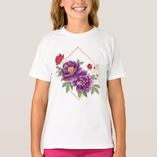 Camisa Infantil Moldura Dourada - Flores Roxas e V