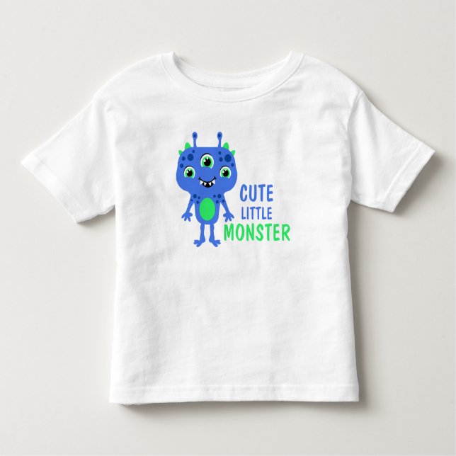 Camisa Infantil Monstro Azul Verde Fofo de 3 Olhos (Frente)