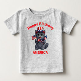 Camisa Infantil Patriótica de Gatinho Russian Blue
