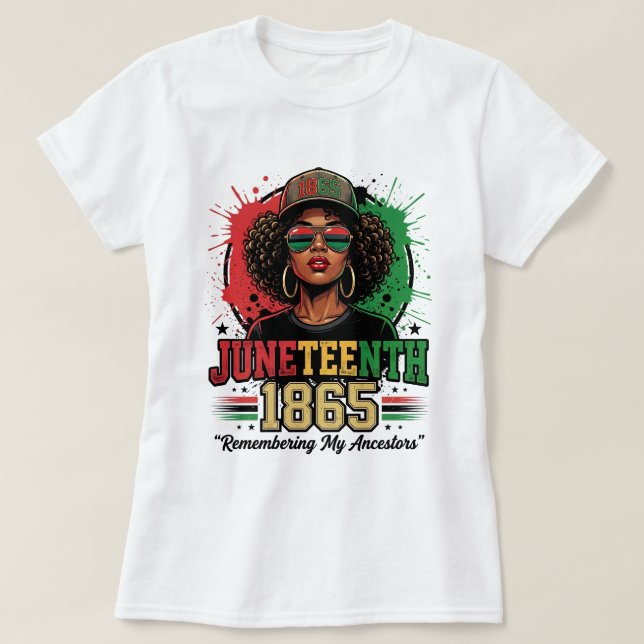 Camisa Juneteenth 1865 Quebrando Todas as Corrente (Frente do Design)