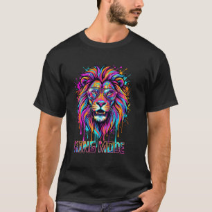 Camisa King Mode Lion, Gráfico de Leão Neon Colori