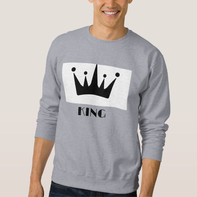 Camisa King Text Black Crown Image Básica Cinza (Frente)
