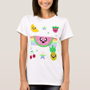 CAMISA LISTRAS ARCO-ÍRIS FRUTAS KAWAII