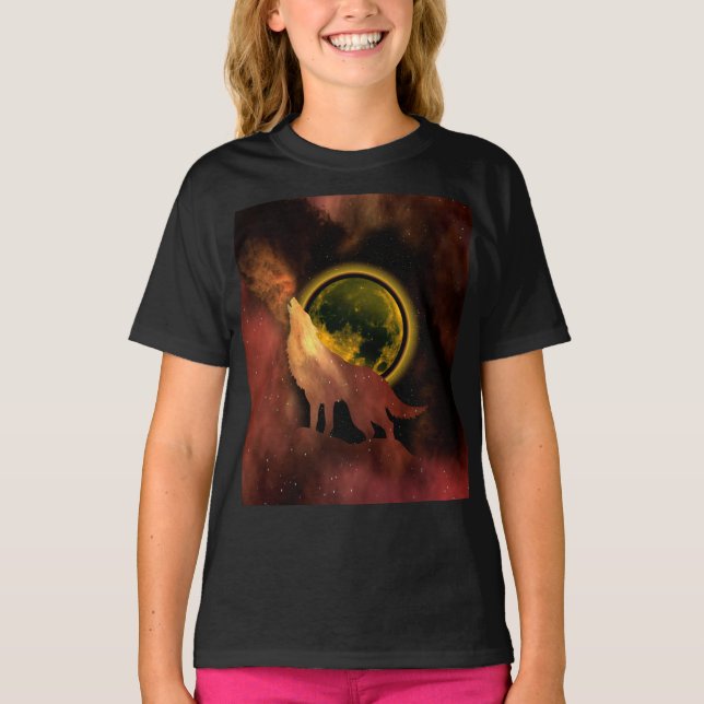 CAMISA LOBO UIVANDO NA GALÁXIA DA LUA NO ESPAÇO (Frente)