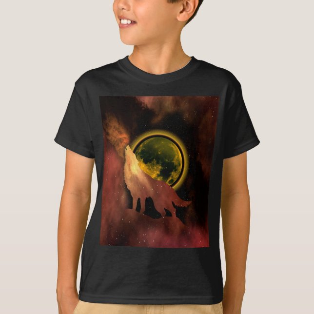 CAMISA LOBO UIVANDO NA GALÁXIA DA LUA NO ESPAÇO (Frente)