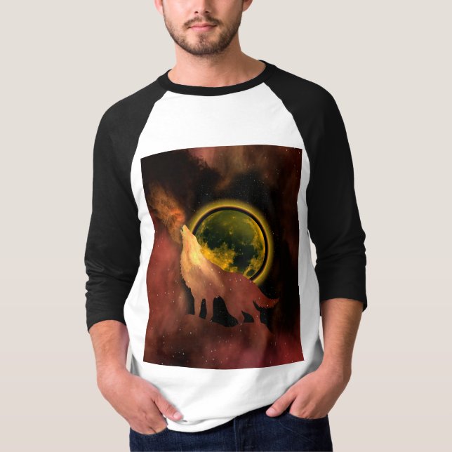 CAMISA LOBO UIVANDO NA GALÁXIA DA LUA NO ESPAÇO (Frente)