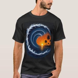 Camisa Logo de Surf do Pôr do Sol da Onda Tropical