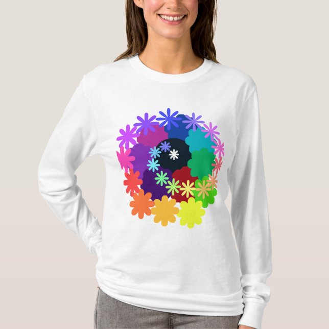 Camisa longa da Capa das flores psicadélicos (Frente)