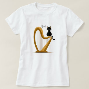 Camisa longa de Design de harpa e gato