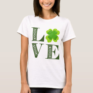 Camisa LOVE Trevo de Três Folhas Verde Irlandês Nó