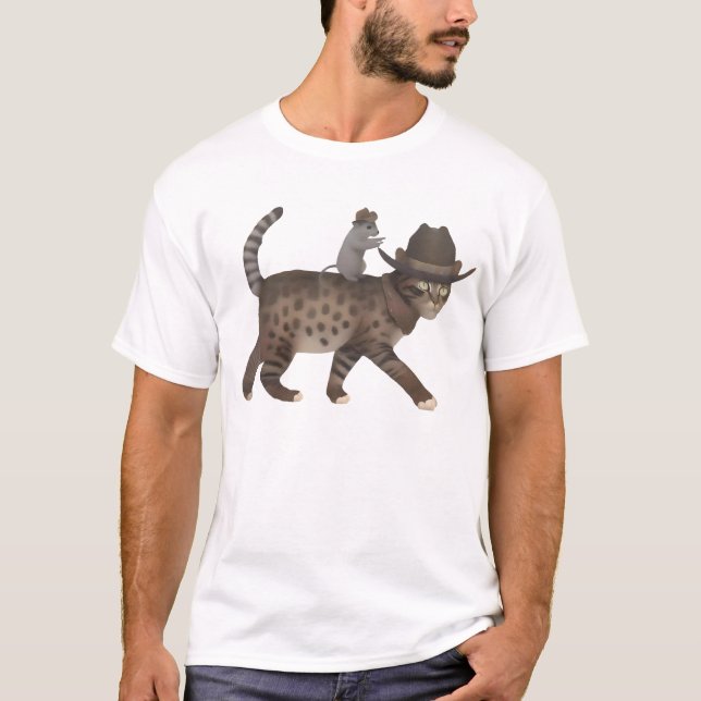 Camisa maluca de gato e rato do Cowboy Cat Meowdy (Frente)
