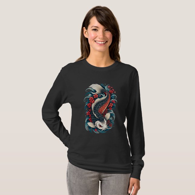 Camisa Manga Longa com Arte de Peixe Koi Japonês (Frente Completa)