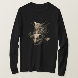 Camisa Manga Longa Escura Grunge Crânio de Peixe P
