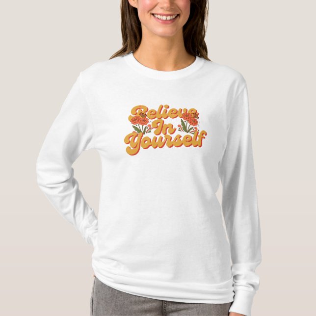 Camisa Manga Longa Laranja Marrom Acredite em Si M (Frente)