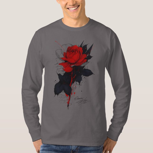 Camisa Manga Longa Rosa Arte Tatuagem (Frente)