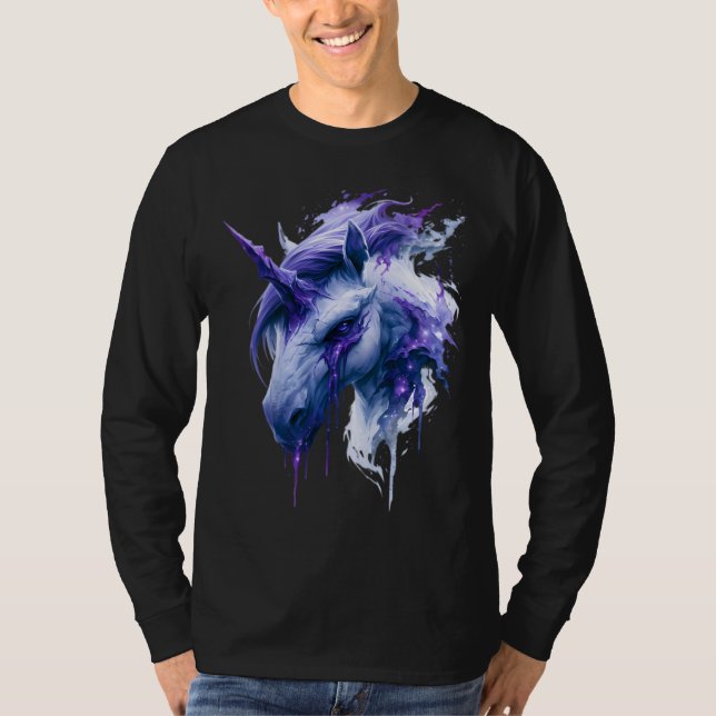 Camisa Manga Longa Unicórnio Aquarela Galáxia (Frente)