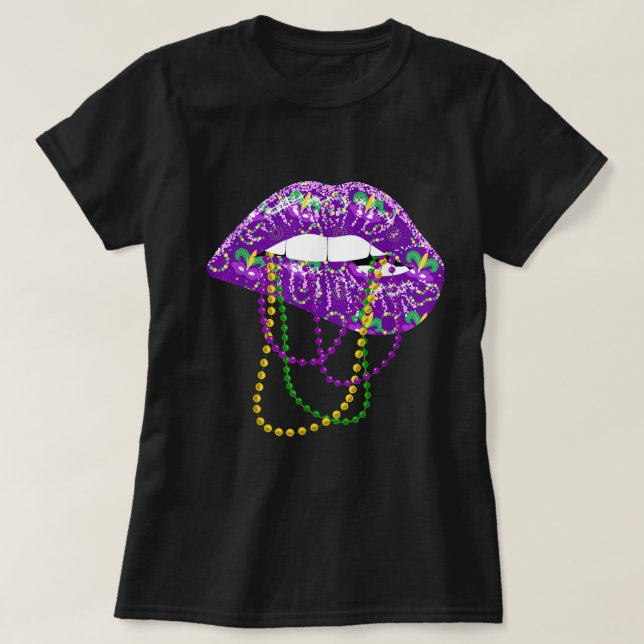 Camisa Mardi Gras para Lábios Rainhas Cos (Frente do Design)