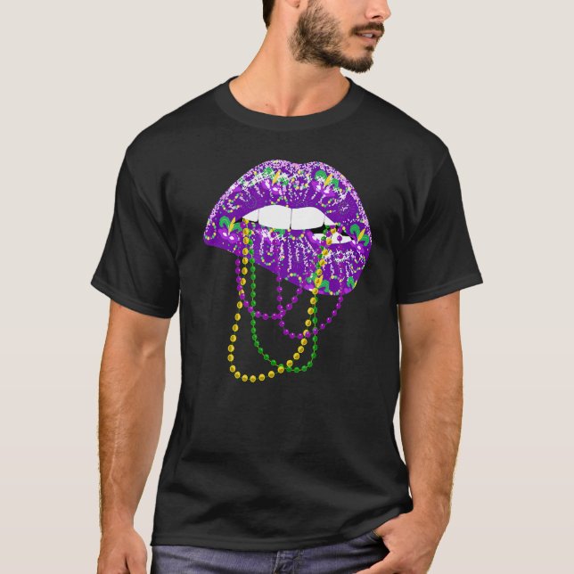 Camisa Mardi Gras Para Mulheres Lábios Rainhas Car (Frente)