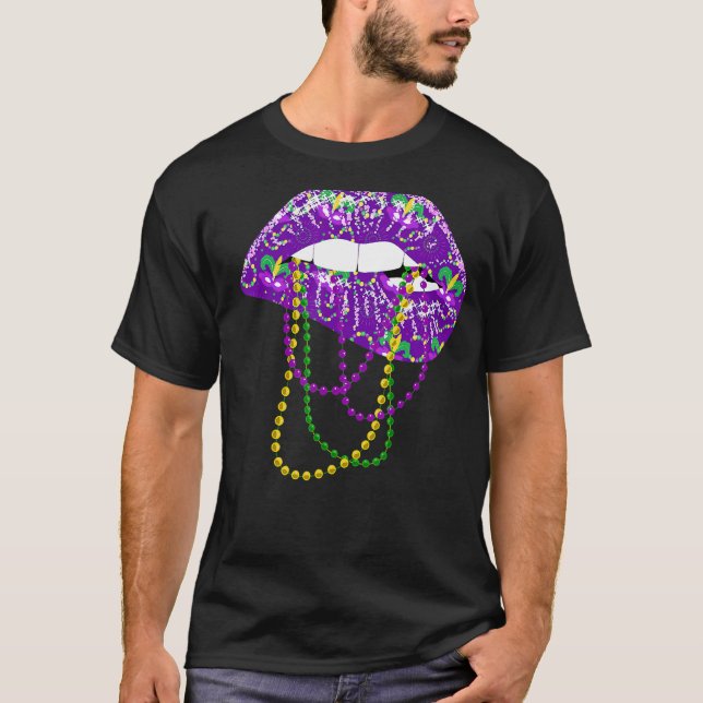 Camisa Mardi Gras Para Mulheres Lábios Rainhas Car (Frente)
