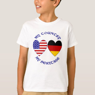 Camisa Masculina Coração Bandeira EUA Alemanha Her