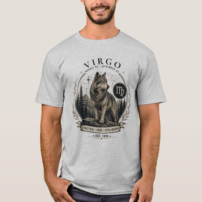 Camisa masculina Virgo Lobo Zodíaco (Frente)