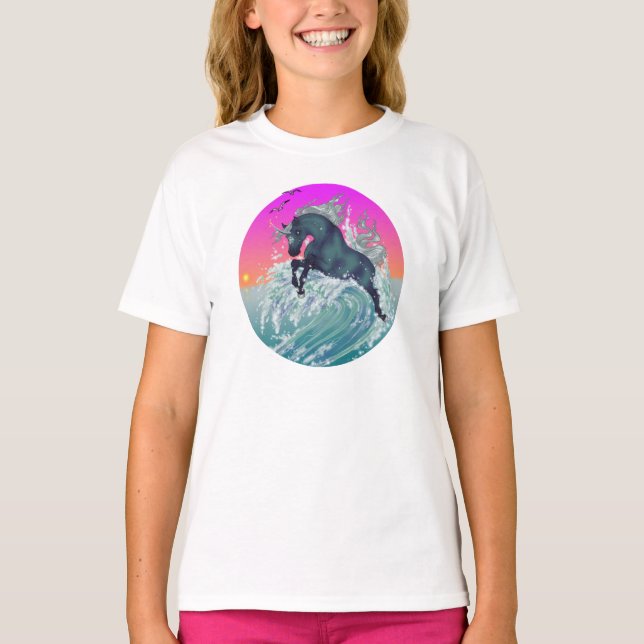 Camisa "meio" do unicórnio da juventude da menina (Frente)